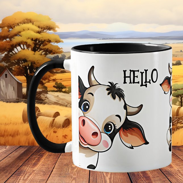 Taza De Café Cute Cow Mug (Mug featuring cute cows. A very simple and funny mug, just say hello - cute gift for children)