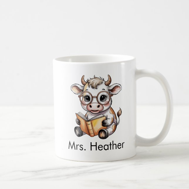 Taza De Café Cute Cow Reading a Book Custom (Derecha)