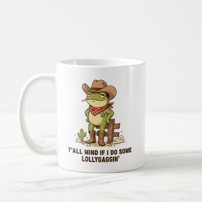 Taza De Café Cute Cowboy Frog Lollygaggin' Western Frog Humor (Izquierda)