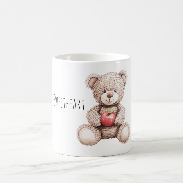Taza De Café Cute Cream Knitted Teddy Bear Apple (Centro)