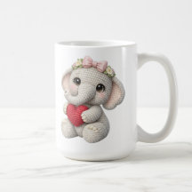 Cute Crochet Elephant Holding Heart Amigurumi Art