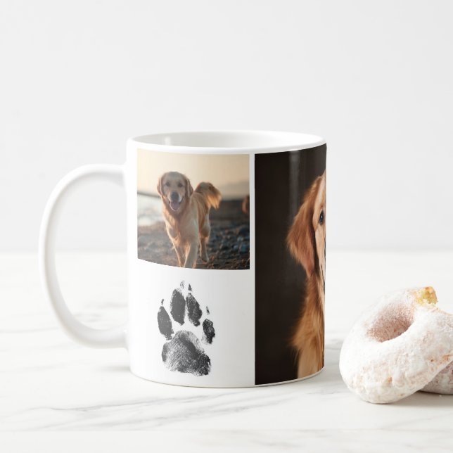 Taza De Café Cute Custom Dog Photos Collage Paw Print (Con donut)
