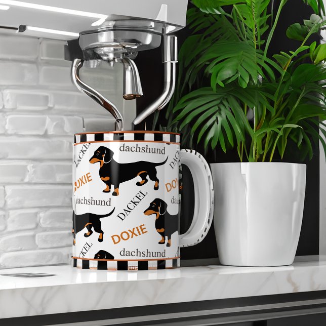 Taza De Café Cute Dachshund Doxie Patrón Negro y Tan (Subido por el creador)
