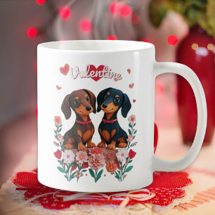 Taza De Café Cute Dachshunds Doxie Love Hearts El día de San Va