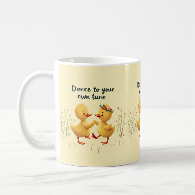 Taza De Café Cute Dancing Ducklings with Floral Spring Vibes (Izquierda)