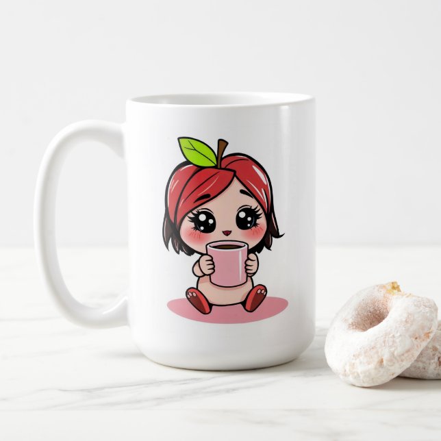 Taza De Café Cute de la cabeza de Apple Chibi Café de bebida (Con donut)