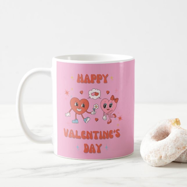 Taza De Café Cute Día de San Valentín Corazón Romántico - Valen (Con donut)