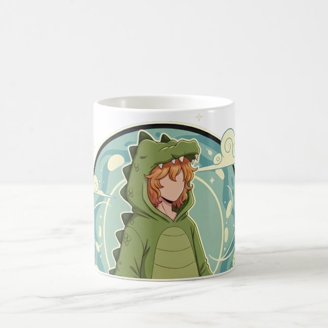 Taza De Café Cute Dino Friend Anime Boy - Green Dinosaur (Centro)