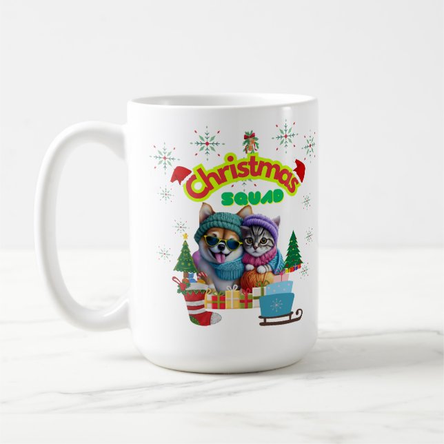 Taza De Café Cute dog and cat Christmas squad design  (Izquierda)