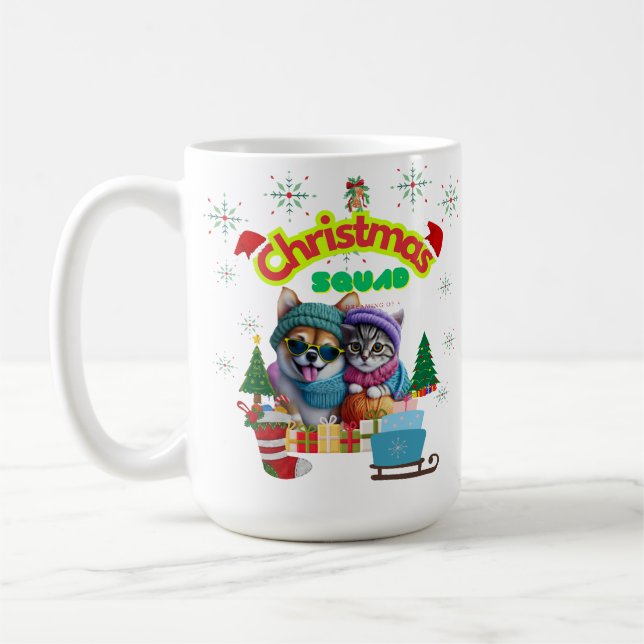 Taza De Café Cute dog and cat Christmas squad design  (Izquierda)