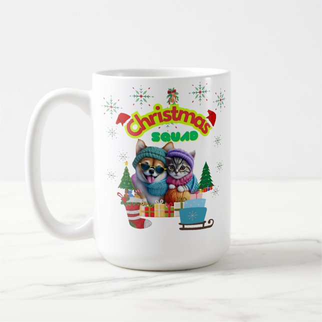 Taza De Café Cute dog and cat Christmas squad design  (Izquierda)
