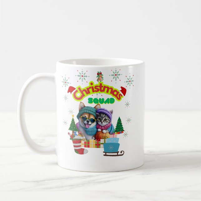 Taza De Café Cute dog and cat Christmas squad design  (Izquierda)