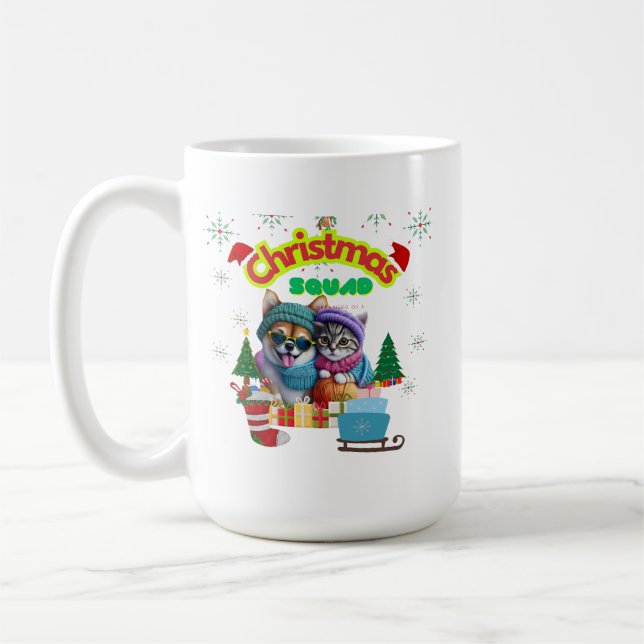 Taza De Café Cute dog and cat Christmas squad design  (Izquierda)