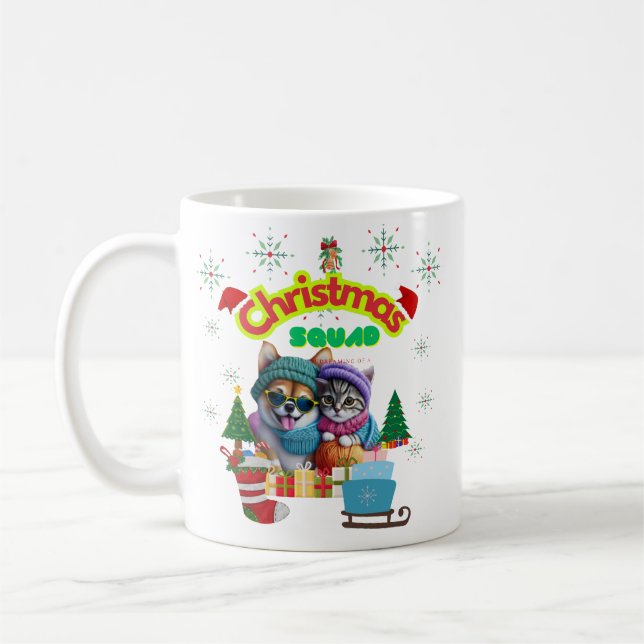 Taza De Café Cute dog and cat Christmas squad design  (Izquierda)