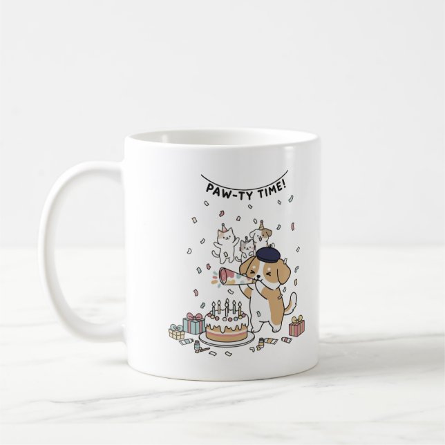 Taza De Café Cute Dog Birthday Celebration Playful Party Coffee (Izquierda)