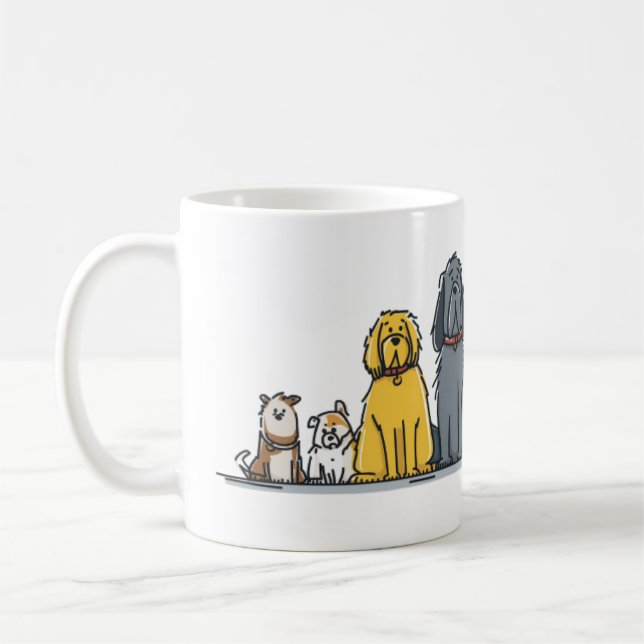 Taza De Café Cute Dog Lineup Illustration - Diverse Puppy Squad (Izquierda)