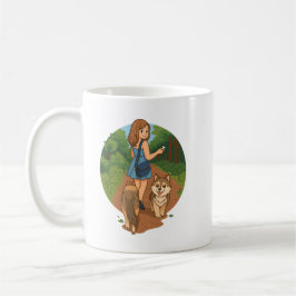 Taza De Café Cute Dog Mom Walking Puppies Forest Trail Illustra