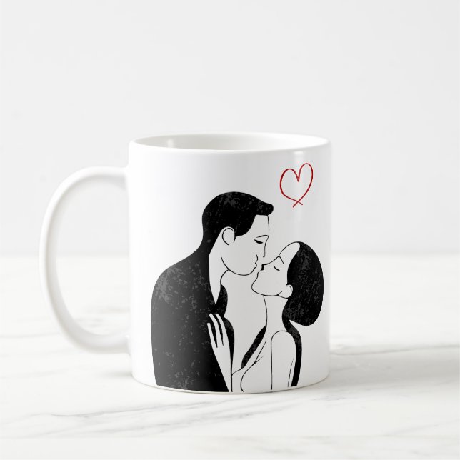 Taza De Café Cute Doodle Love Heart Romantic Couple Kiss (Izquierda)