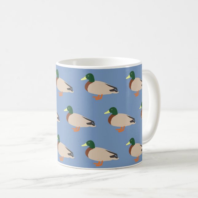 Taza De Café Cute Duck Pattern on Blue (Anverso derecho)