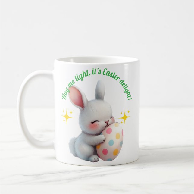 Taza De Café Cute Easter Bunny Hugging Colorful Egg (Izquierda)