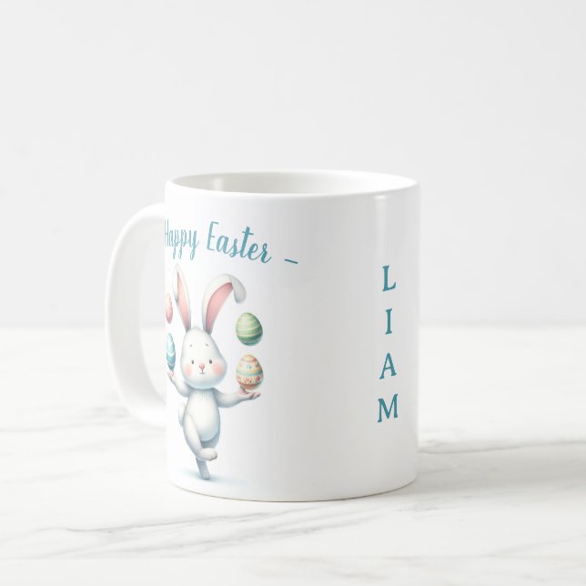 Taza De Café Cute Easter Bunny Juggling Eggs Personalized Kids  (Anverso izquierdo)