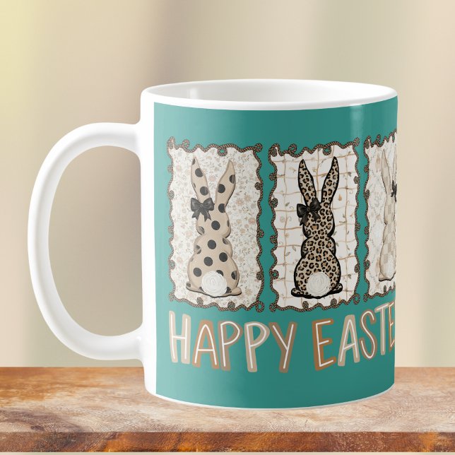 Taza De Café Cute Easter Bunny n Animal Print Brown Bows Teal (Subido por el creador)