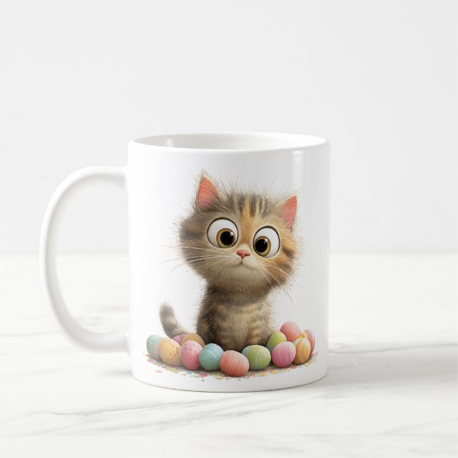 Taza De Café Cute Easter Kitten Mug with Pastel Eggs (Izquierda)