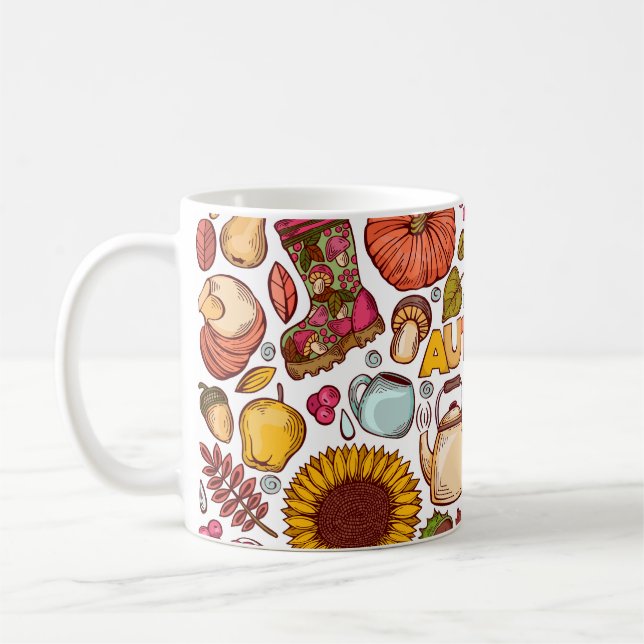 Taza De Café Cute elementos otoñales dibujado a mano (Izquierda)