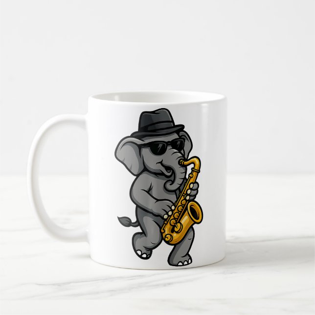 Taza De Café Cute Elephant Playing Saxophone Elephants Musician (Izquierda)
