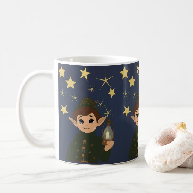 Taza De Café Cute Elf Watcher Starry Night Christmas Mug (Con donut)