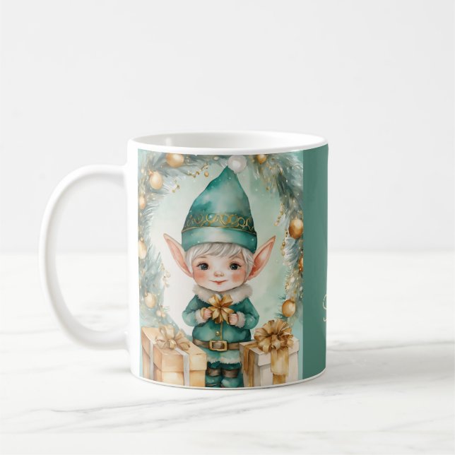 Taza De Café Cute Elf with Christmas Presents  (Izquierda)