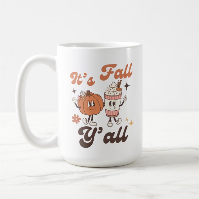 Taza De Café Cute Fall –  It’s Fall Y’all Kawaii Pumpkin & PSL  (Izquierda)
