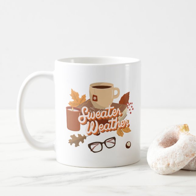 Taza De Café Cute Fall Look Sweater Weather Warmth Ilustracion (Con donut)