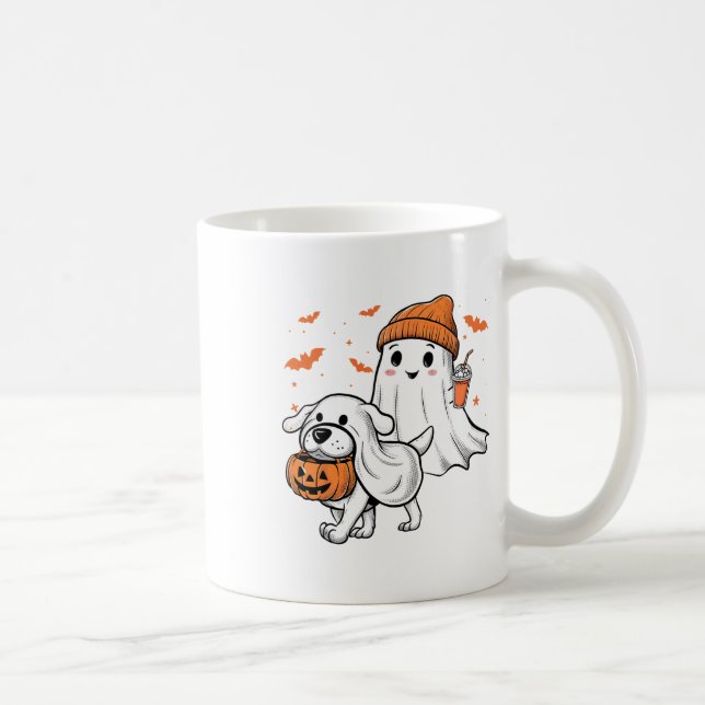 Taza De Café Cute fantasma Walking Dog Coquette Bow Perro Hallo (Derecha)