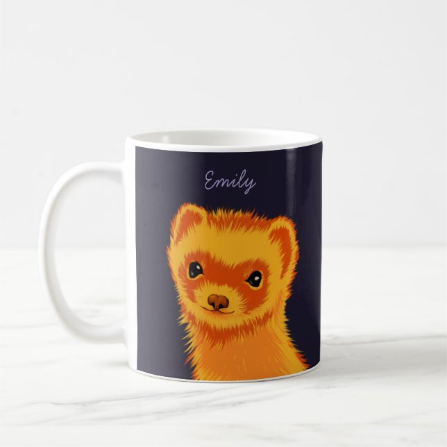 Taza De Café Cute ferret art ferret nombre de mamá (Izquierda)