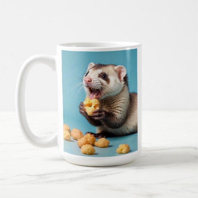 Taza De Café Cute Ferret comiendo bolas de queso (Izquierda)