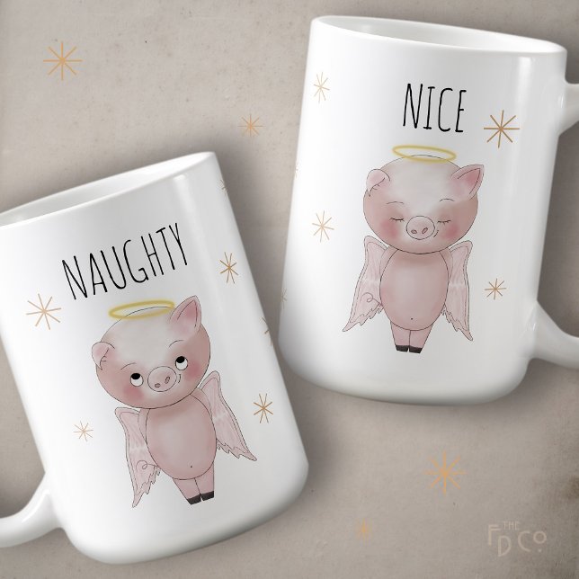Taza De Café Cute Festive Naughty or Nice Angel Pig Holiday  (Subido por el creador)