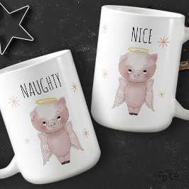 Taza De Café Cute Festive Naughty or Nice Angel Pig Holiday 