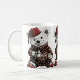 Taza De Café  Cute Fez Hat Teddy in Cozy Winter Sweater