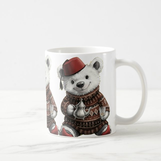 Taza De Café  Cute Fez Hat Teddy in Cozy Winter Sweater (Derecha)