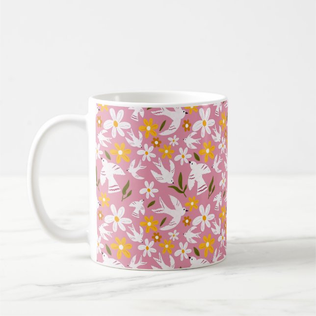 Taza De Café Cute Floral Bird Seamless Pattern (Izquierda)