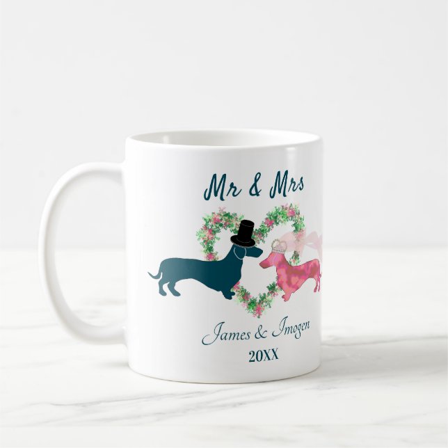 Taza De Café Cute Floral Dachshund Perros Novia y Groom  (Izquierda)