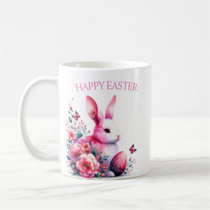 Taza De Café Cute Floral Watercolor Bunny Feliz Pascua