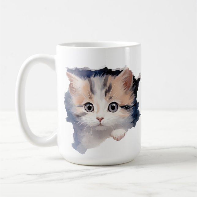 TAZA DE CAFÉ CUTE FLUFFY CALICO KITTEN FACE (Izquierda)