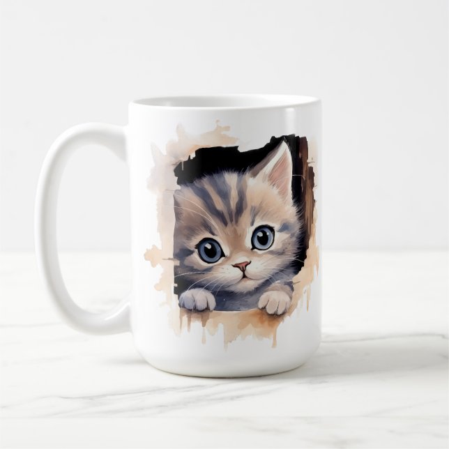 TAZA DE CAFÉ CUTE FLUFFY CALICO KITTEN FACE (Izquierda)
