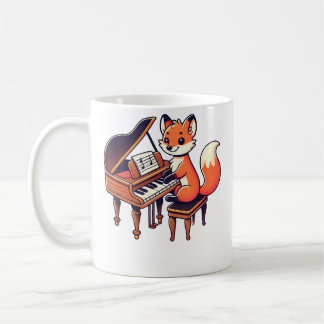 Taza De Café Cute Fox Playing Piano Foxes Musician Music
