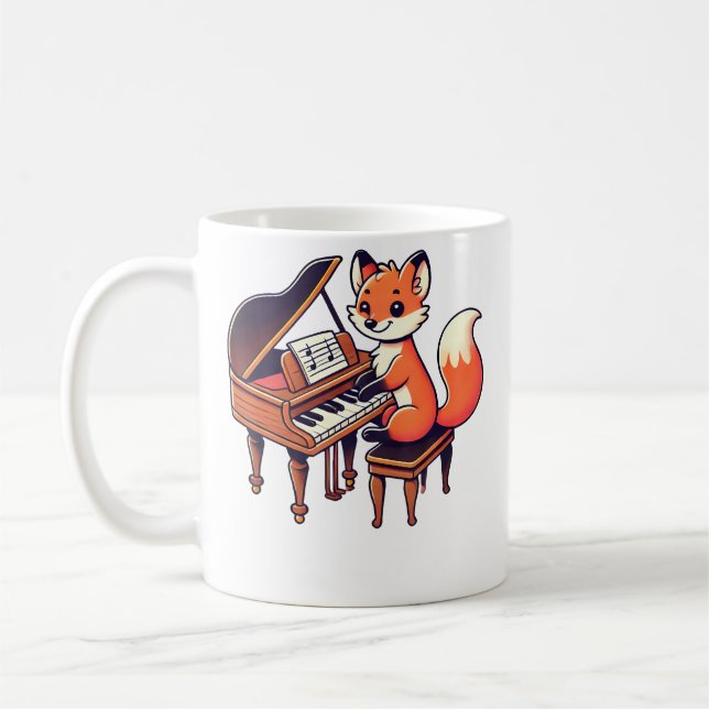 Taza De Café Cute Fox Playing Piano Foxes Musician Music (Izquierda)