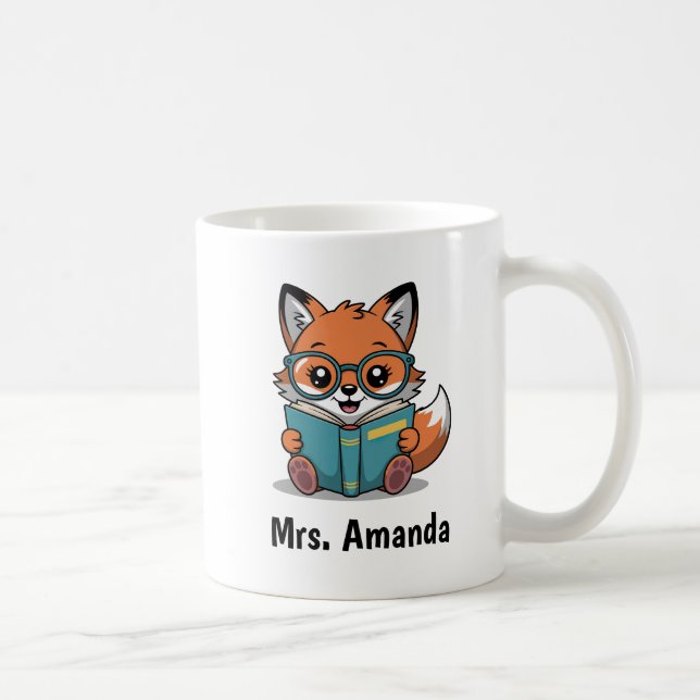 Taza De Café Cute Fox Reading Book Illustration (Derecha)