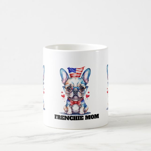 Taza De Café Cute French Bulldog American Flag with Hearts (Centro)