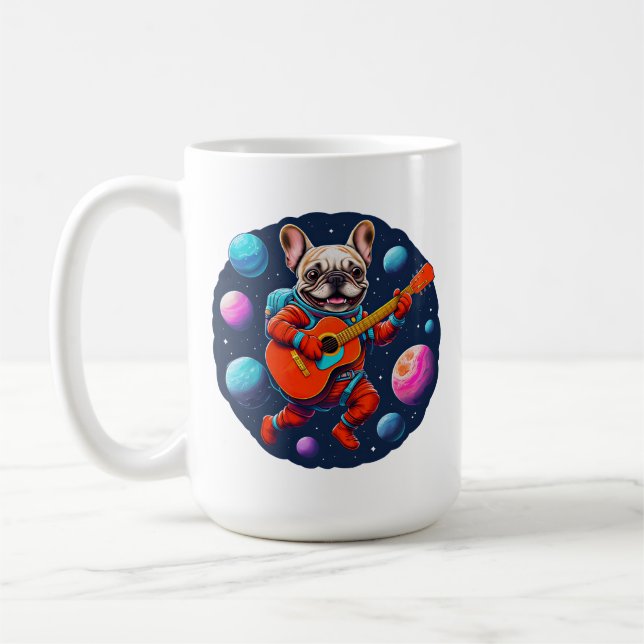 Taza De Café Cute French Bulldog Astronaut Playing Guitar – Fun (Izquierda)